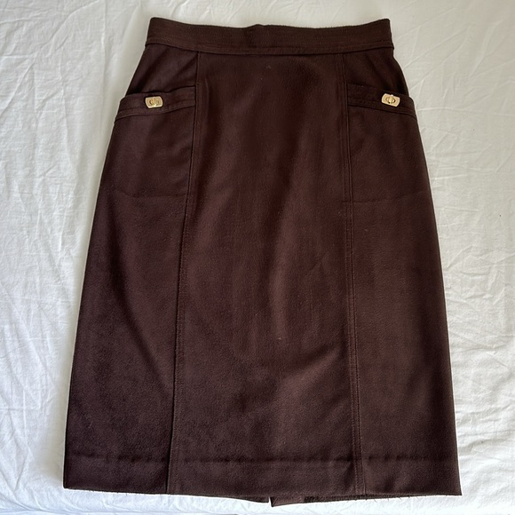 J.MCLAUGHLIN Rowena Skirt Brown, Pencil Midi In Mocha With Faux Suede Design - Picture 9 of 9